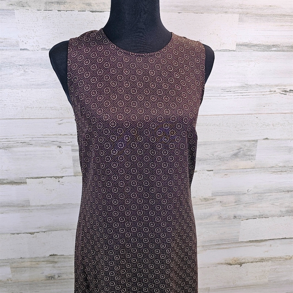 Vintage Old Navy 90s Chocolate Brown Print Midi Dress Sz 4 Rayon Sleeveless - Picture 6 of 16
